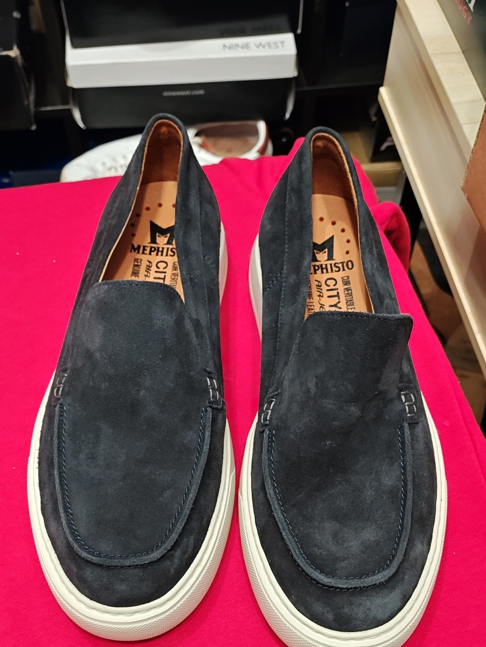 Mephisto Men’s Dark Navy Suede Slip-On Loafers with White Sole